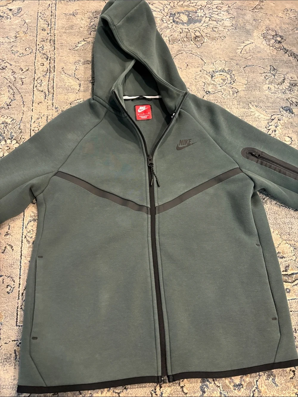 Nike tech Youth Hooded Full-Zip Jacket in Slate Green with Black Accents